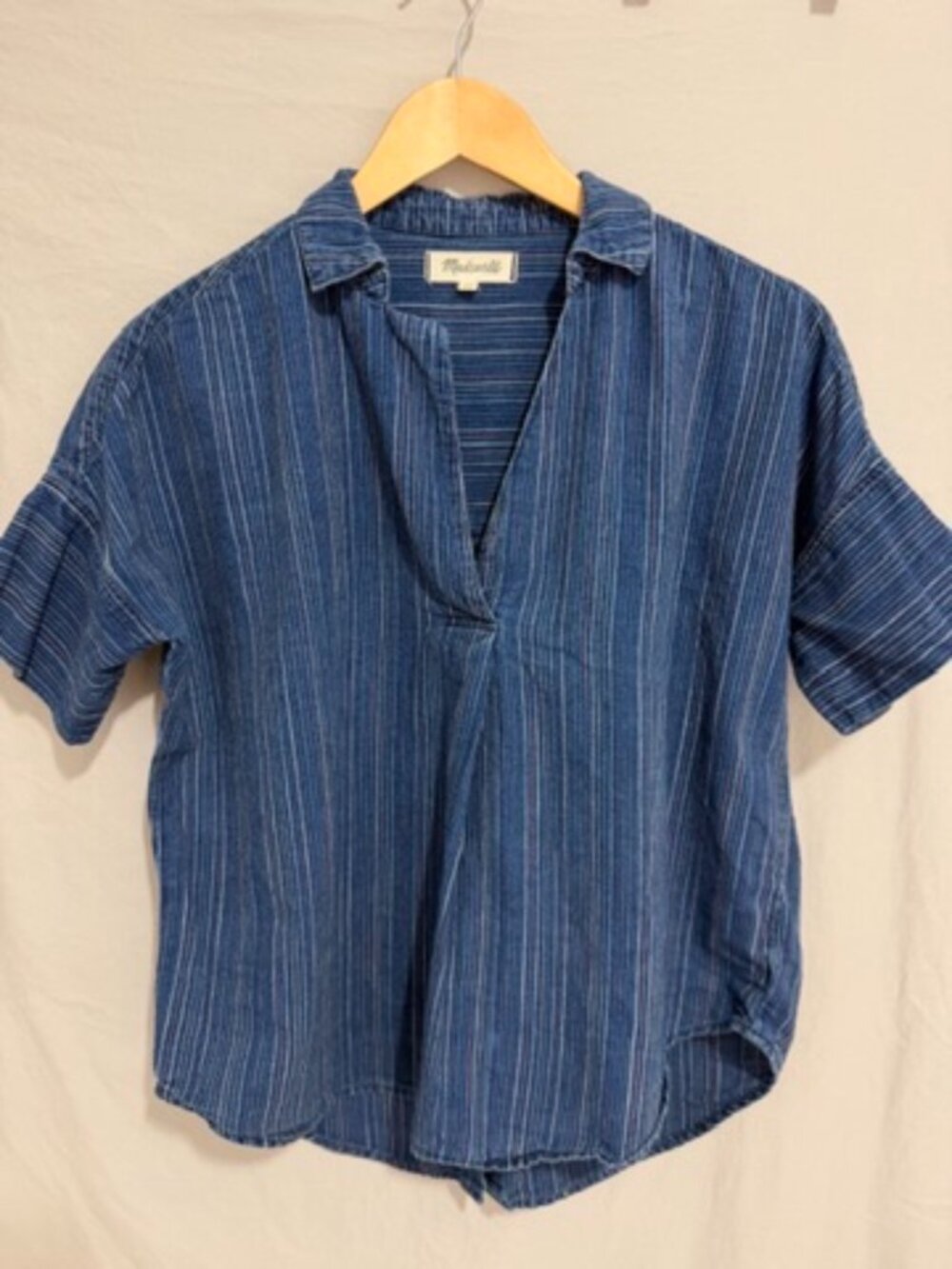 Madewell Indigo Stripe Oversized Popover Top XXS
